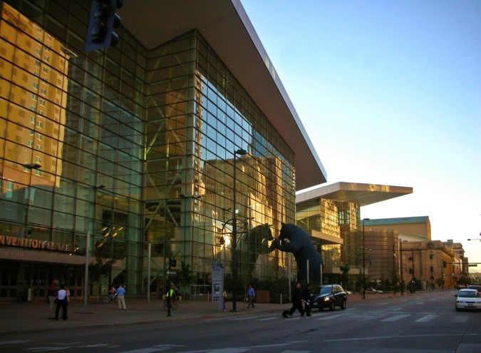 Denver Convention Center in evening